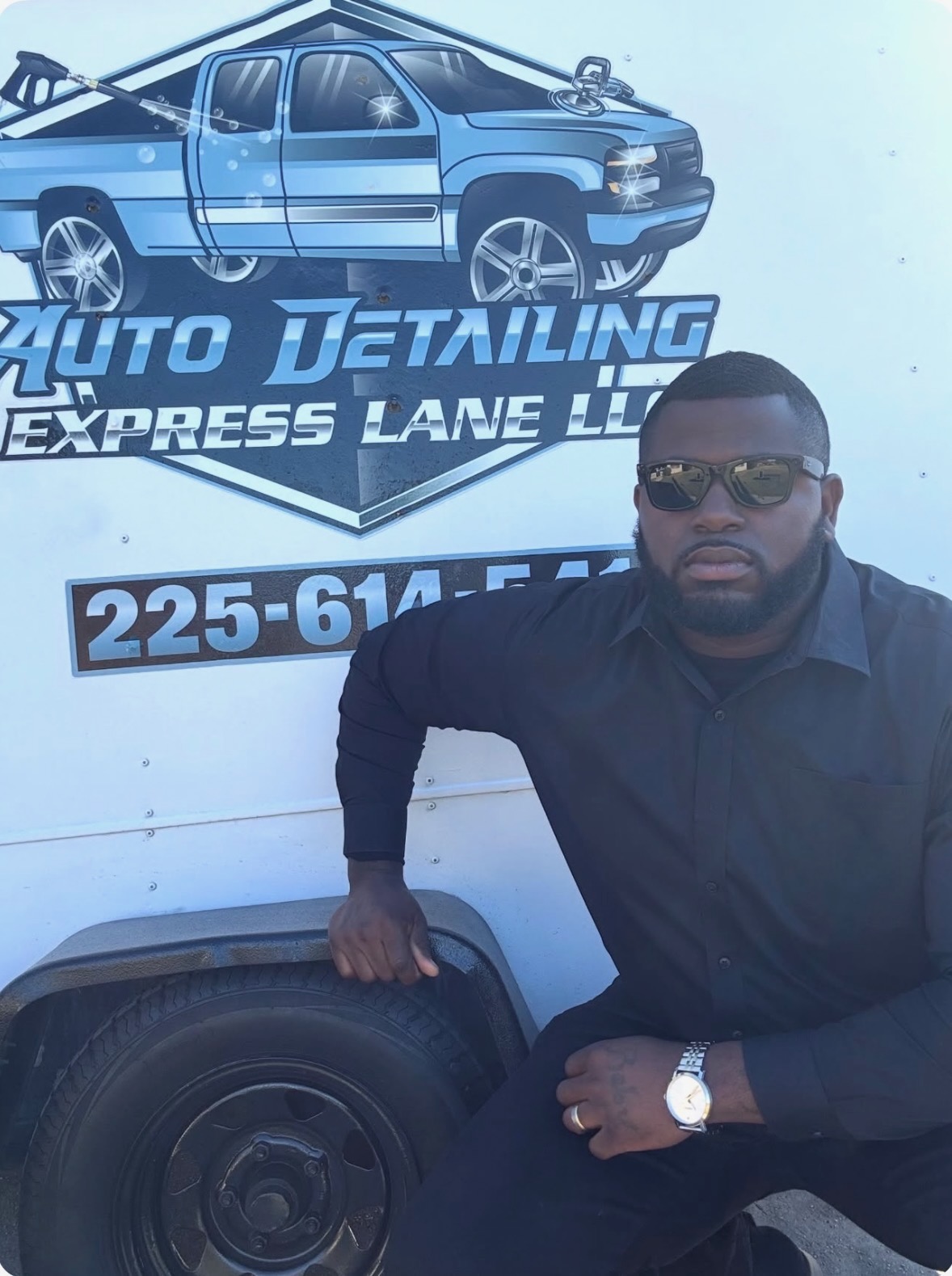 Owner of Auto Detailing Express Lane with mobile detailing truck and trailer in Baton Rouge, Louisiana